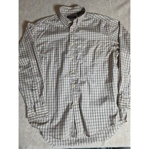 Puritan Mens Medium Plaid Button Down Shirt TanBlack WrinkleResistant LongSleeve